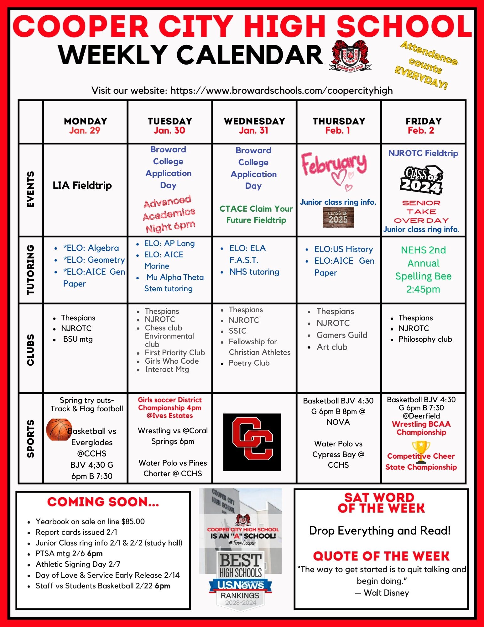 CCHS Weekly Calendar